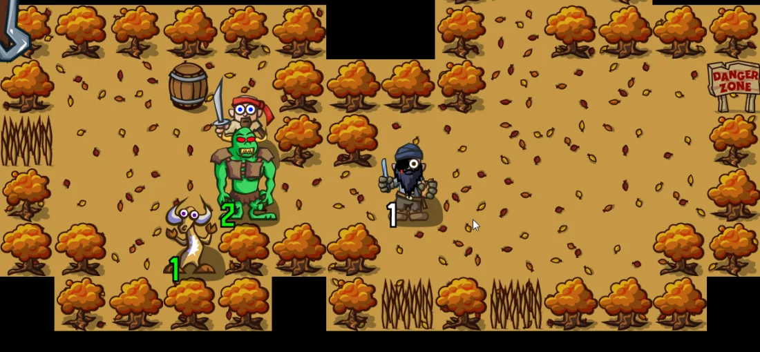 We Slay Monsters gameplay with a hero and monsters among autumn trees.